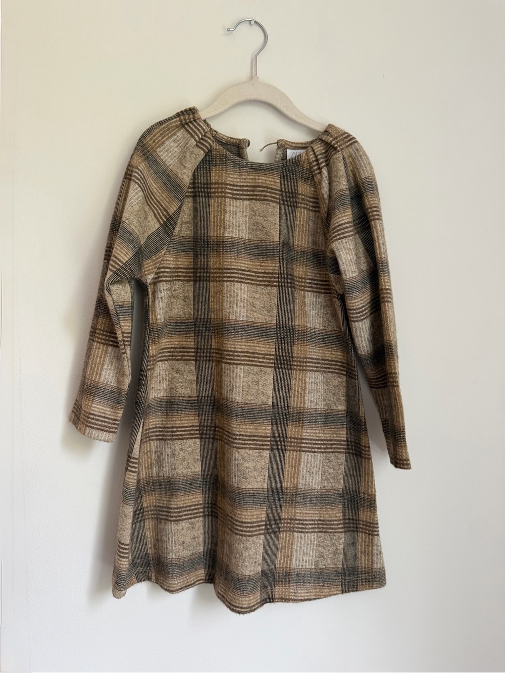 Zara Plaid Long-Sleeve A-Line Dress (Size 7)
